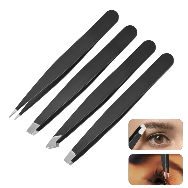 Stainless Steel Flat Slant Tip Eyebrow Eyelash Makeup Tweezer Beauty Tools Eyebrow Tweezers Facial Hair RemovalClip Tweezers